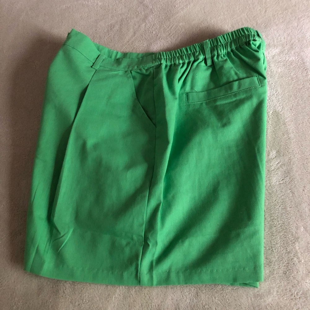 easel shorts pleated lined cotton linen high waist bright signal green - Picture 4 of 11